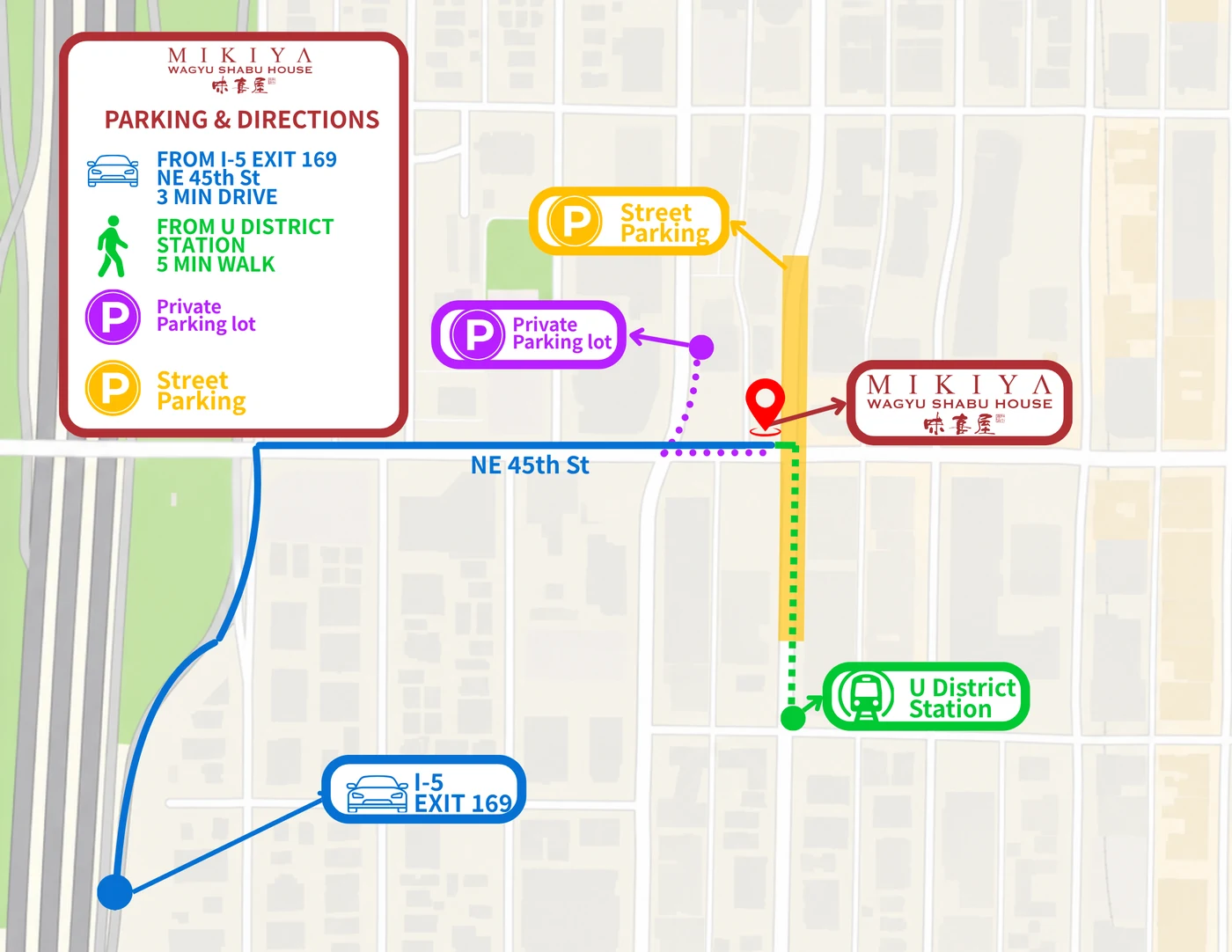 Mikiya Seattle parking and directions map